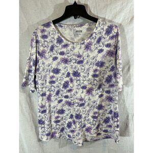 Duluth Trading Women's Large Purple White Floral Cotton Shirt